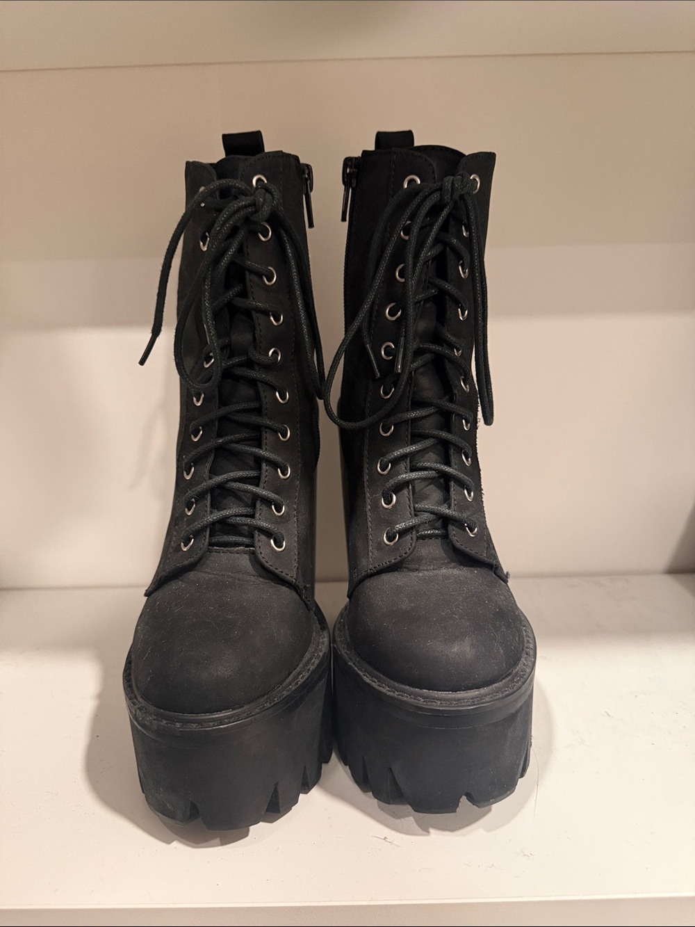 Jeffrey Campbell Black Chunky Platform Lace-Up Ankle Boots - Picture 5 of 6